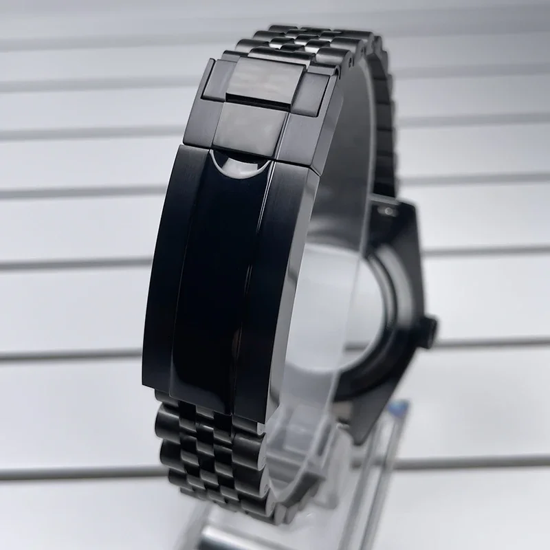 39mm DJ Full Black NH35 Case Fluted Bezel Sapphire Glass For Seik Mod Modification Part Fit NH35 NH36 Movement Steel Watch Case