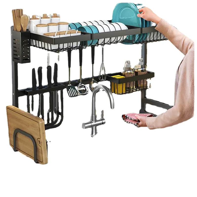 65 85CM Kitchen Shelf Organizer Over The Sink Drain Dish Drying Rack Holder Stainless Steel Storage Countertop Organizer EU