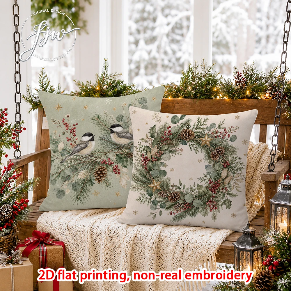 2D FLAT-2PCS Christmas Vintage Throw Pillow Covers Home Decor Sofa bedroom porch New Year decoration only pillowcase