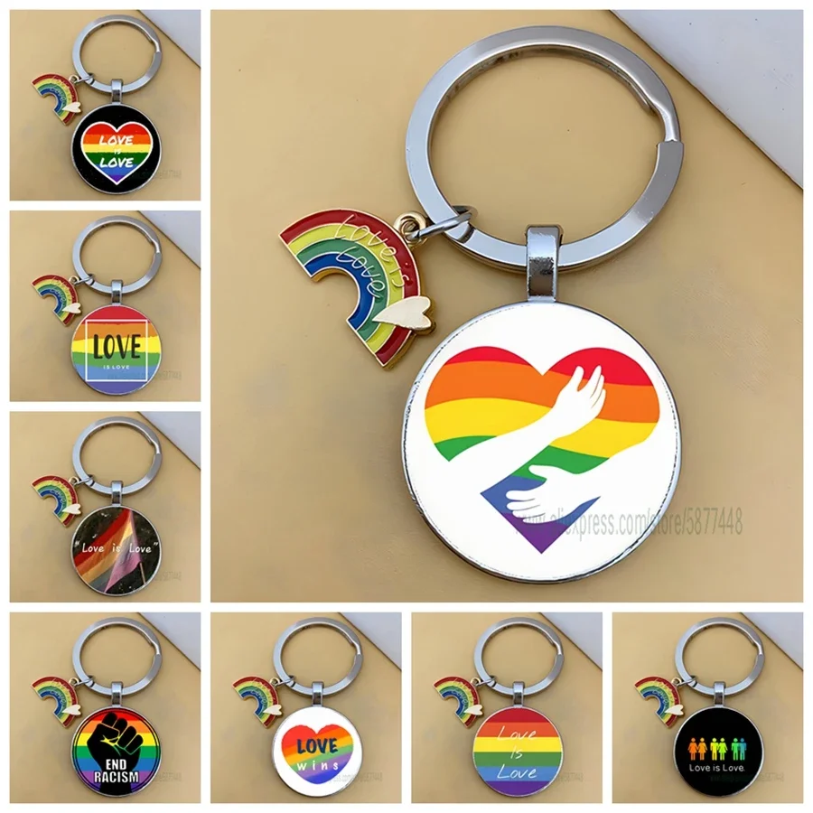 Creative LGBT Rainbow Keychain Love is Love Gay Lesbian Glass Dome Proud Keychain Lover's Keyring Jewelry Gift