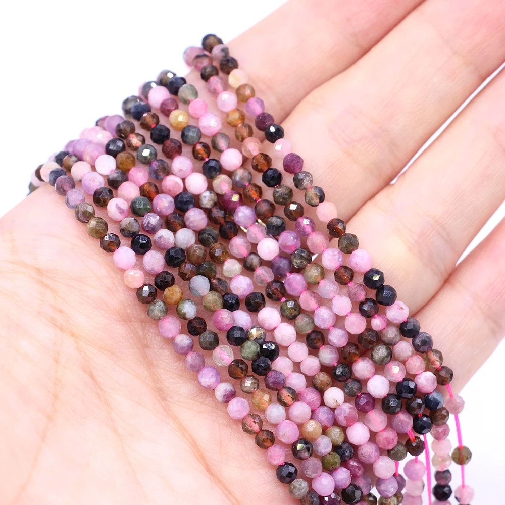 Faceted Multicolor Tourmaline Stone Round Spacer Beads for Jewelry Making Natural Stone Beads DIY Bracelet Necklace 15