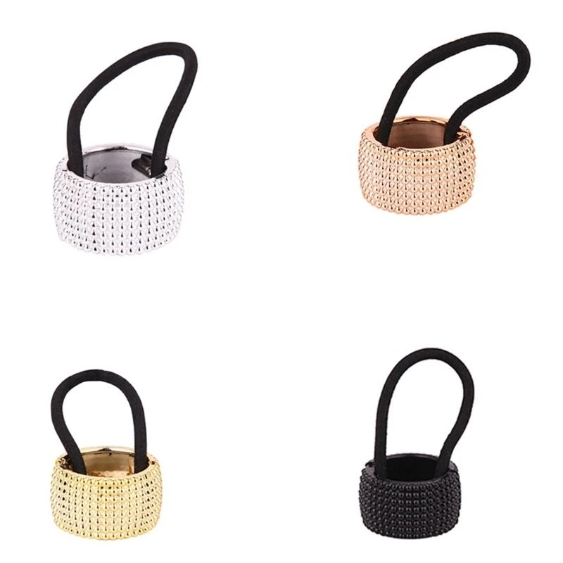 

652F 4pack Rhinestones Embellished Hair Tie Stylish Ponytail Holder Simple Hair Tie for Daily Wear and Gifts