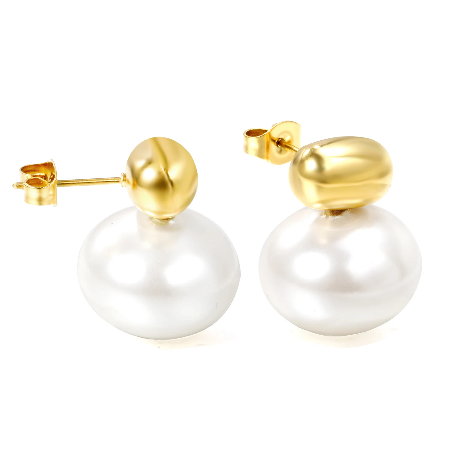 Süße und elegante runde weiße Perlenohrringe, hochwertiger, leichter Luxus-Feeling-Schmuck, Edelstahl, vergoldet, Geschenk für Frauen