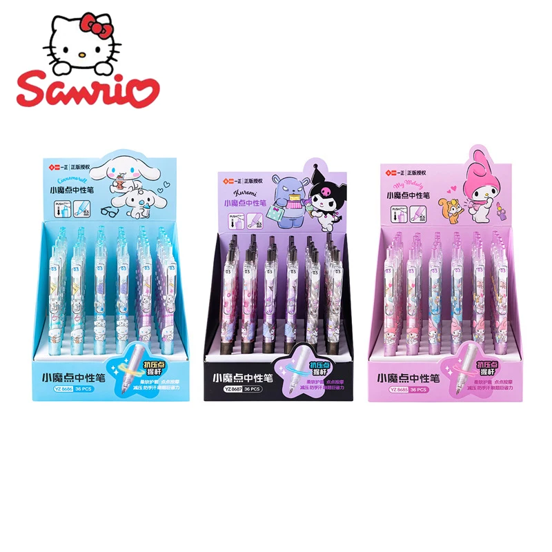 36pcs Cute Sanrio My Melody Cinnamoroll Kuromi Gel Pens Cartoon Shape Press Neutral Pen Student Stationery