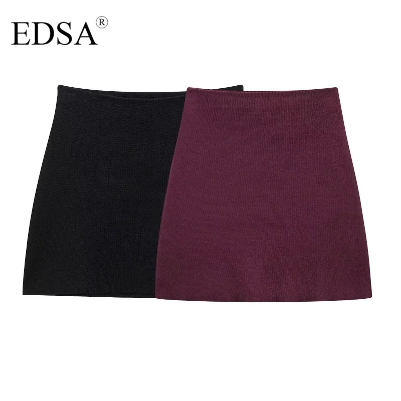 

EDSA Women Knit Mini Skirt High Waist Flared Hem Elasticated Waistband for Female Straight Skirts Streetwear