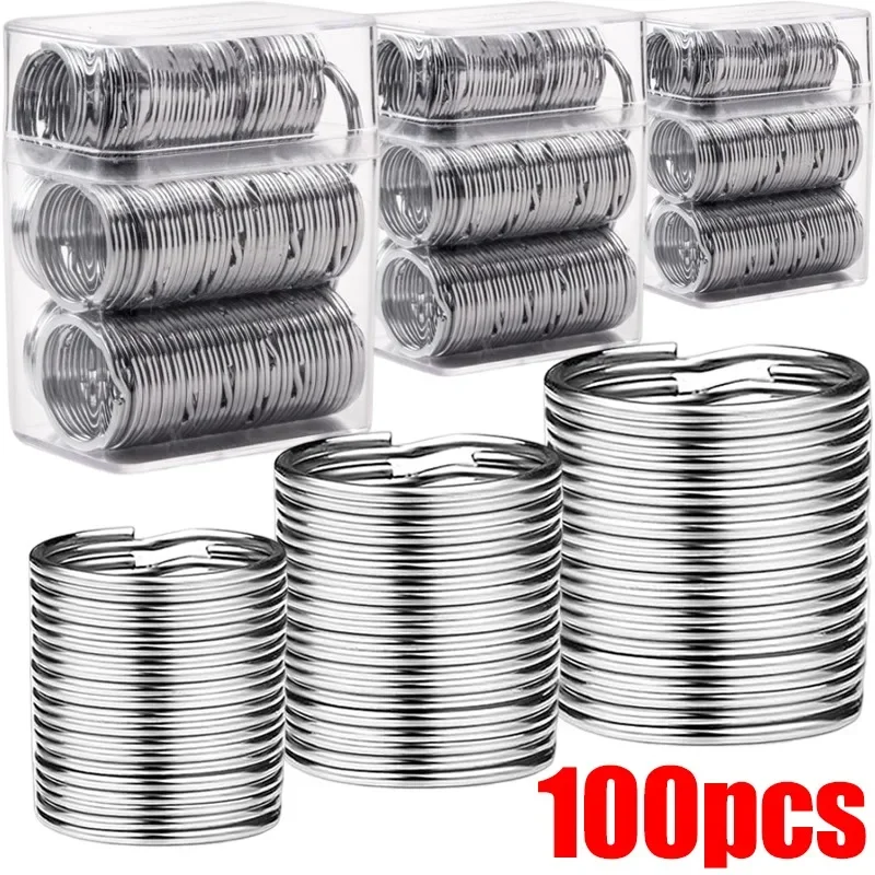 20/100Pcs Polished Silver Keyring Stainless Steel Hole Flat Key Ring Key Chain Rhodium Plated Round Split Keychain DIY Wholesale