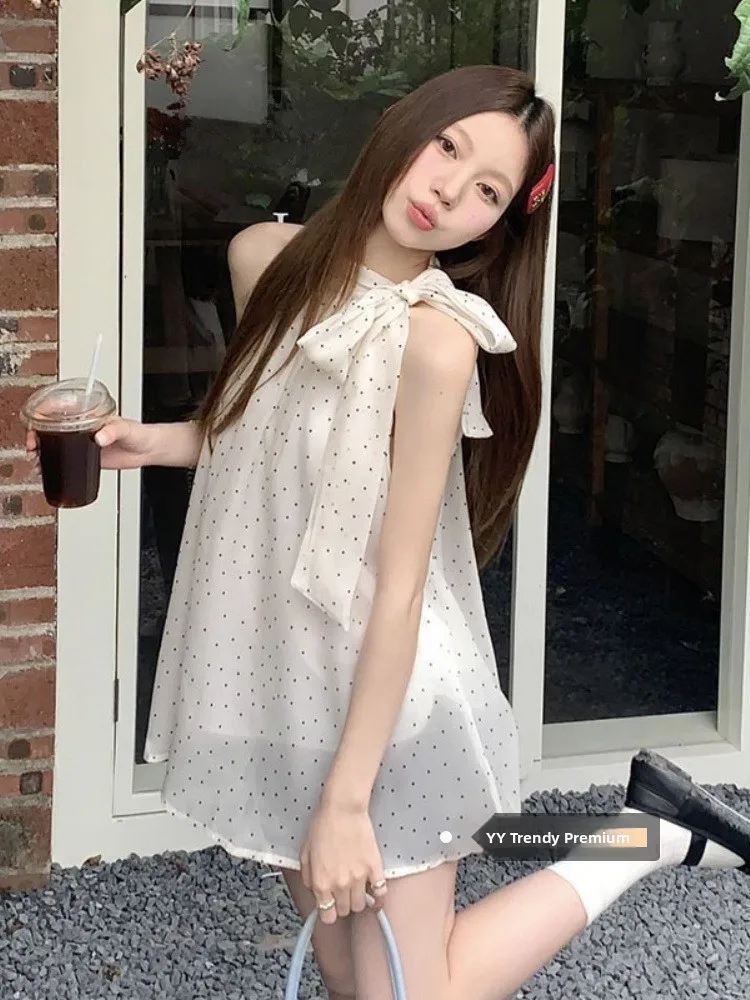 Ele Knot Ne – gilet à bretelles suspendues pour femmes, haut ample à pois, coupe régulière, vêtements intérieurs