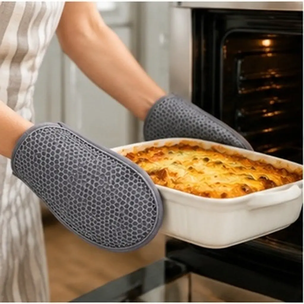 Gloves Kitchen Baking Sillicone Oven Mitts Microwave Mittens Heat Resistant Anti-scalding Grey for Cooking