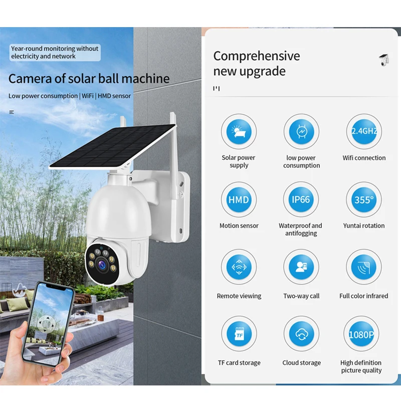 Câmera de vigilância solar, detector de movimento, Smart Video Cam, monitoramento solar, ao ar livre, Tuya, WiFi, CCTV, 1080P