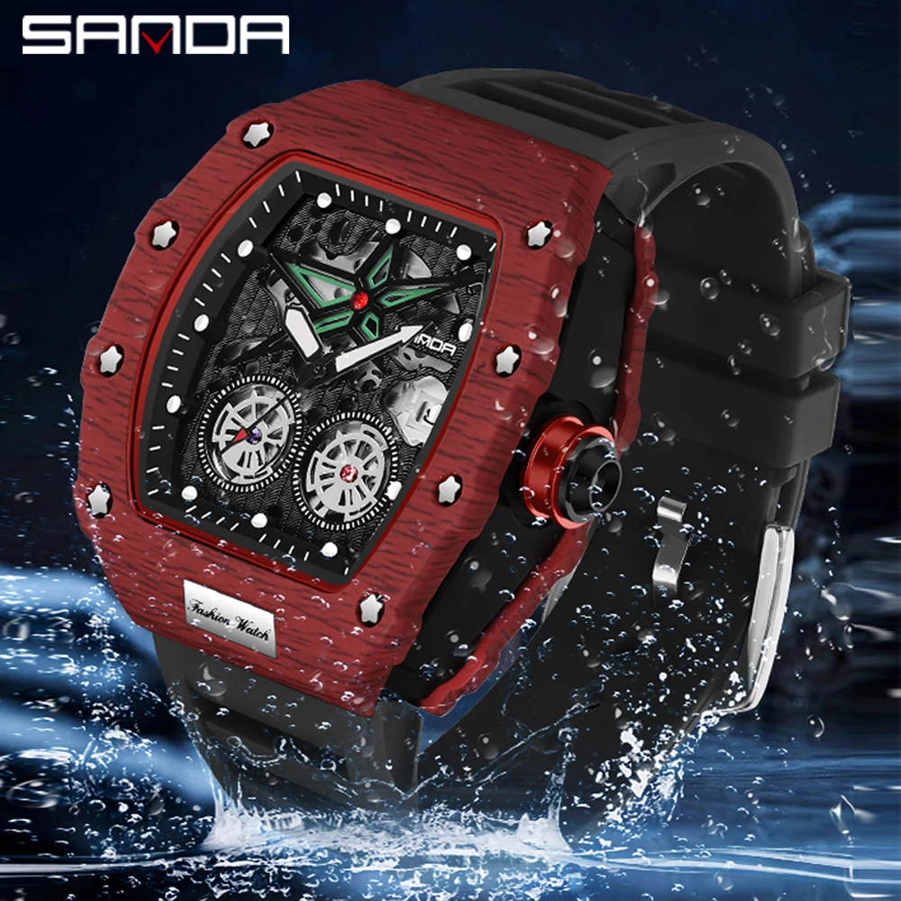 Fashion Sanda Top Brand Men\'s Rectangle Shock Sports Military 50m Waterproof Quartz For Male Motion Night Light Wrist Watch 7060