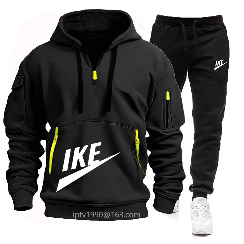 2024 Autumn/Winter Men\'s fitness jogging set multi-zipper design long-sleeved hoodie + casual sweatpants 2-piece set