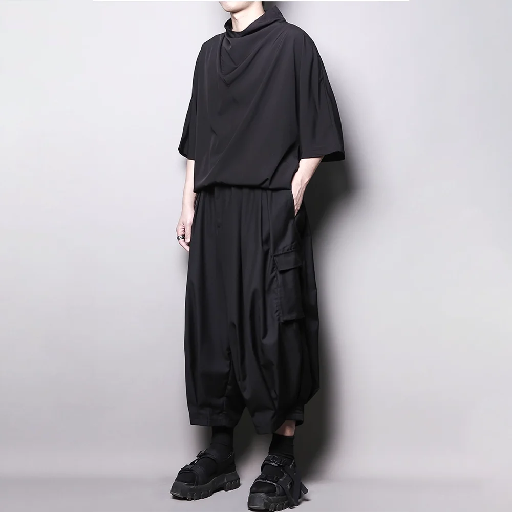 

XS-5XL Mens Spring Capri Pants Dark Cargo Pocket Casual Pants Streetwear Fashion Niche Versatile Trendy Wide Leg Pant Men's Wear