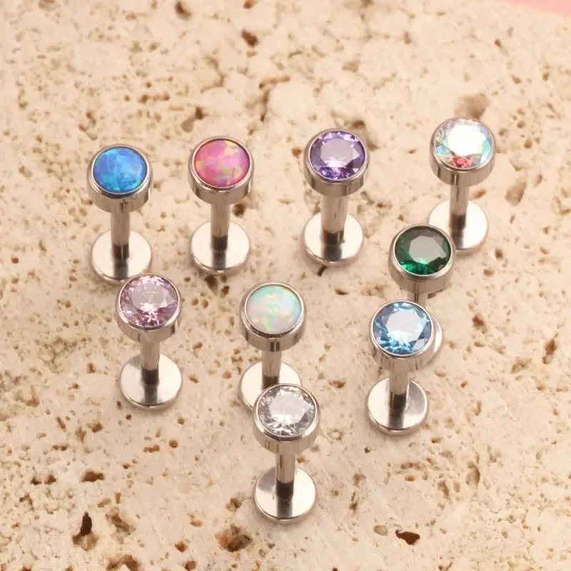 ASTM F136 Titanium Piercing CZ Labret Earrings Stud 16G 18G Tragus Helix Cartilage Conch Flatback Earlobe Piercing Body Jewelry