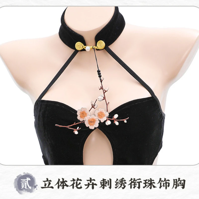 حجم كبير المخملية شيونغسام تأثيري الصينية التقليدية عالية انقسام الجوف تشيباو الملابس الداخلية فستان حفلة موحدة لعب الأدوار بيبي دول #5