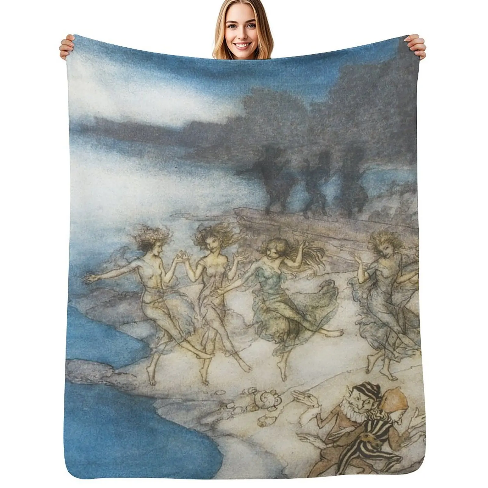 

Arthur Rackham: Comus 1921 - Pert Fairies & Dapper Elves Throw Blanket Spring Fall Cozy Throw Blanket for Couch