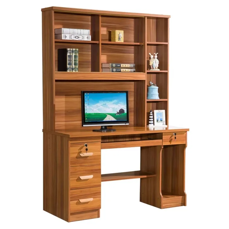 Home office laminated computer table with bookshelf