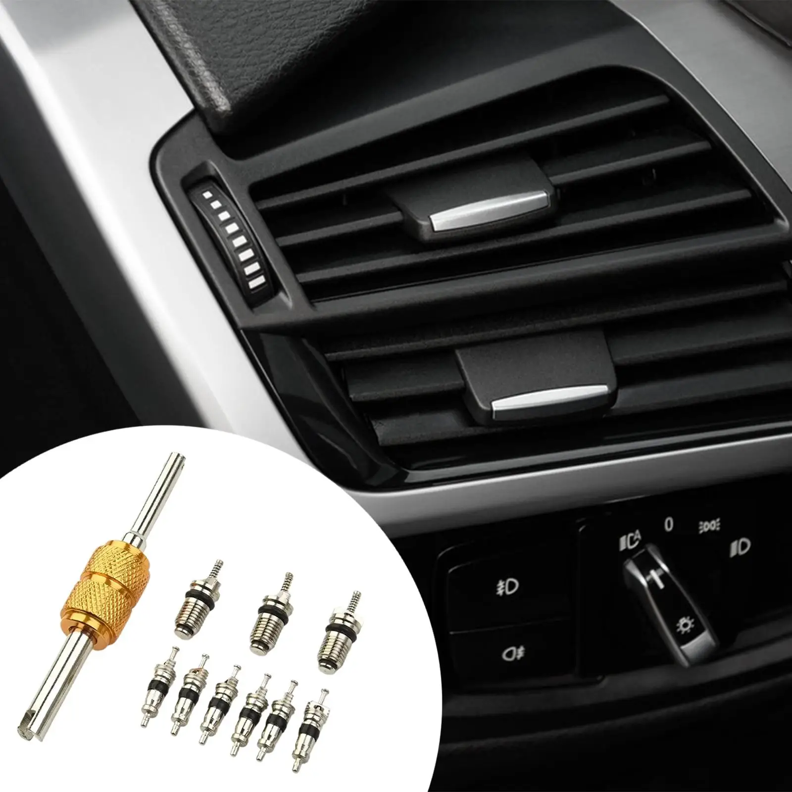 

Air Conditioning Valve Core Remover Tool Set Durable Aluminum Alloy Service Valve Kit for Car Replacement and Repair