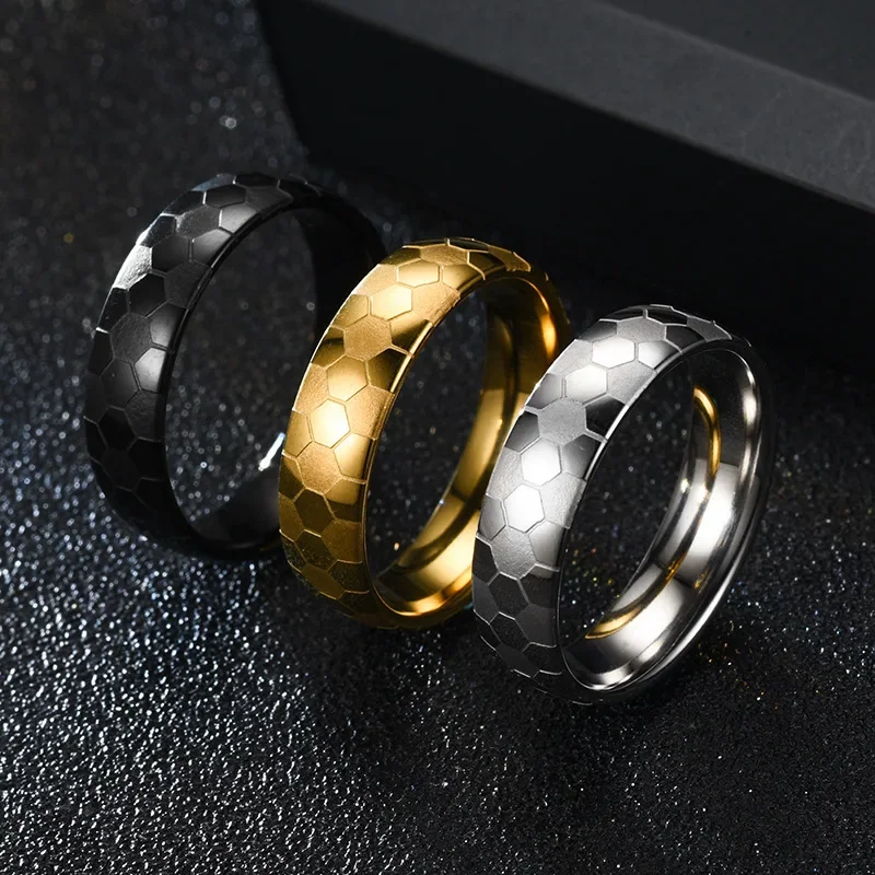 Fashion Stainless Steel Etched Football Pattern Ring Fashion Personality Men's Rings Jewelry Size 6-12