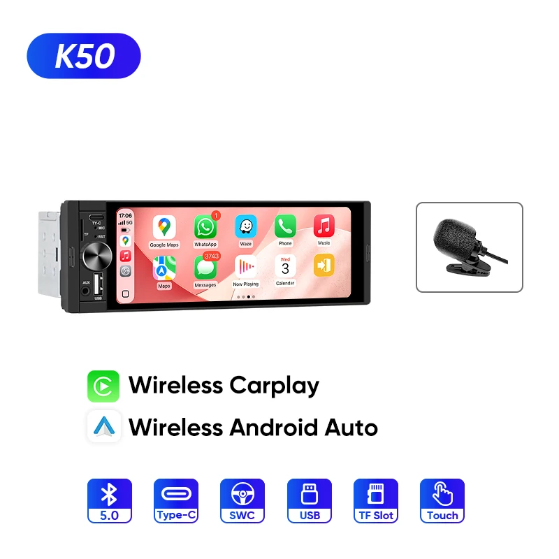 Ainavi 1 Din autoradio universeel draadloos Carplay Android Auto multimediasysteem MP5 BT autoradio type-C USB HD IPS touchscreen