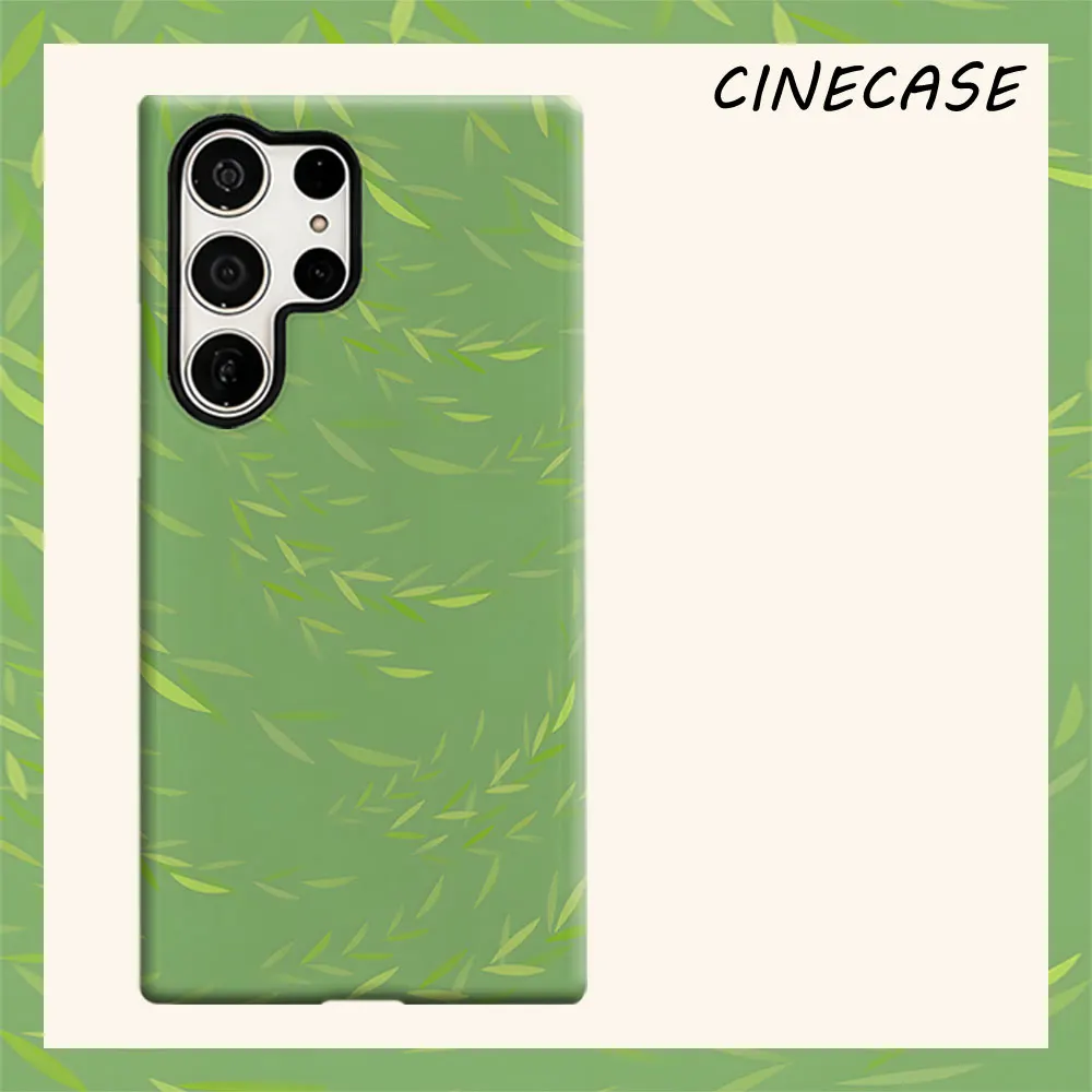 Simple Green Leaf For Samsung Galaxy S26 S25 S24 A56 A36 Dual Layer Luxury Fashion Full Lens Protective Case
