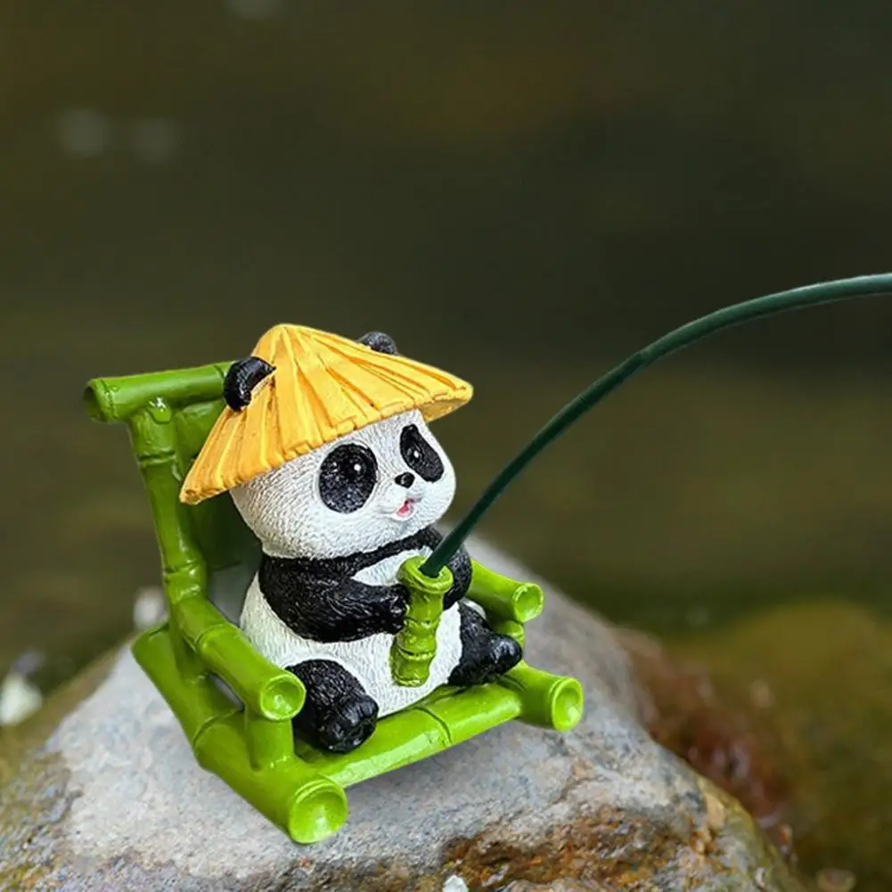 Fishing Panda Ornament Panda Resin Statue for Outdoor Fishpond Aquarium Decoration Bamboo Chair Figurine for Yard Edge for Fish