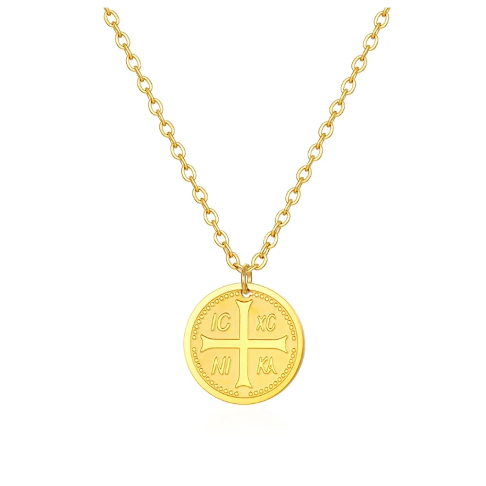 Stainless Steel Delicate Women Religious The Orthodox Cross Pendant Disc Necklace Jewelry