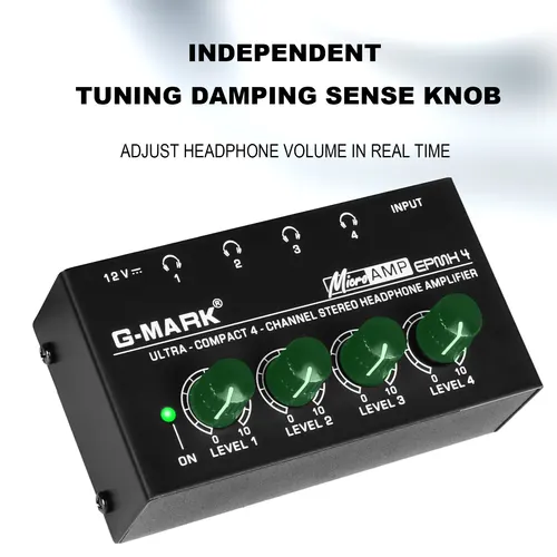 Imagen 2 del producto AMPLIFICADOR DE AURICULARES G-MARK EPMH4, 4 canales, Audio estéreo de Metal, Mini divisor de auriculares con adaptador de corriente