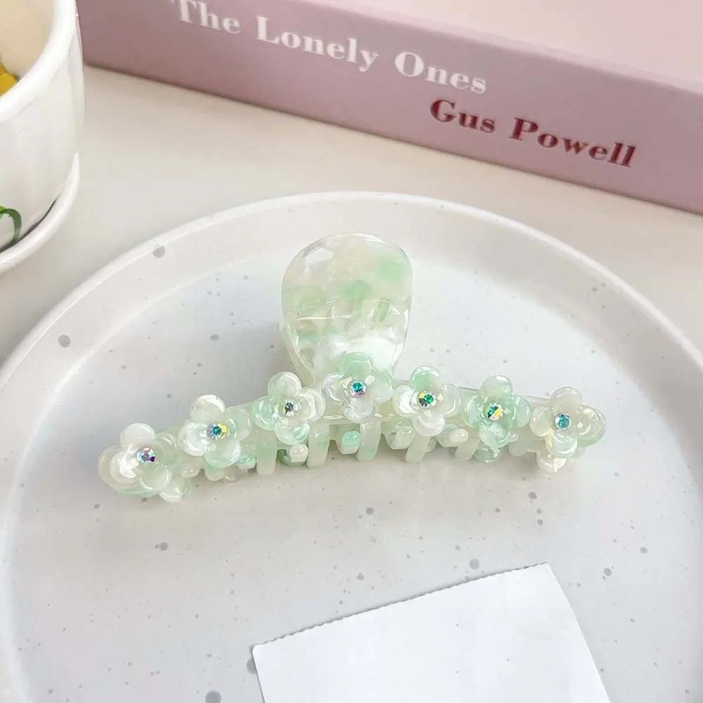 

Elegant Flower Hair Claw Gradient Color Rhinestone Straight Line Shaped Shark Clip Hairgrips Waterproof Acetic Acid Hair Claw