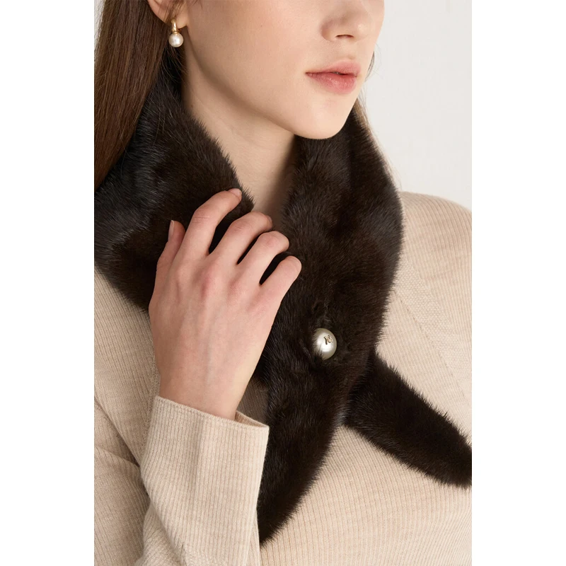 micoat-高級暖かいミンクファースカーフ-レディース-アウルパールボタンファーカラー-三角形-サーマルネウォーマー