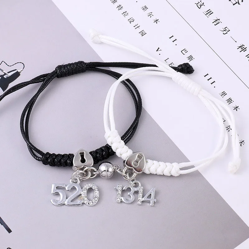 1 Pair Charm Magnet Couple Bracelet for Women Magnetic Attraction Ball Heart Key Lock Link Wrist Chain Best Friend Jewelry Gift