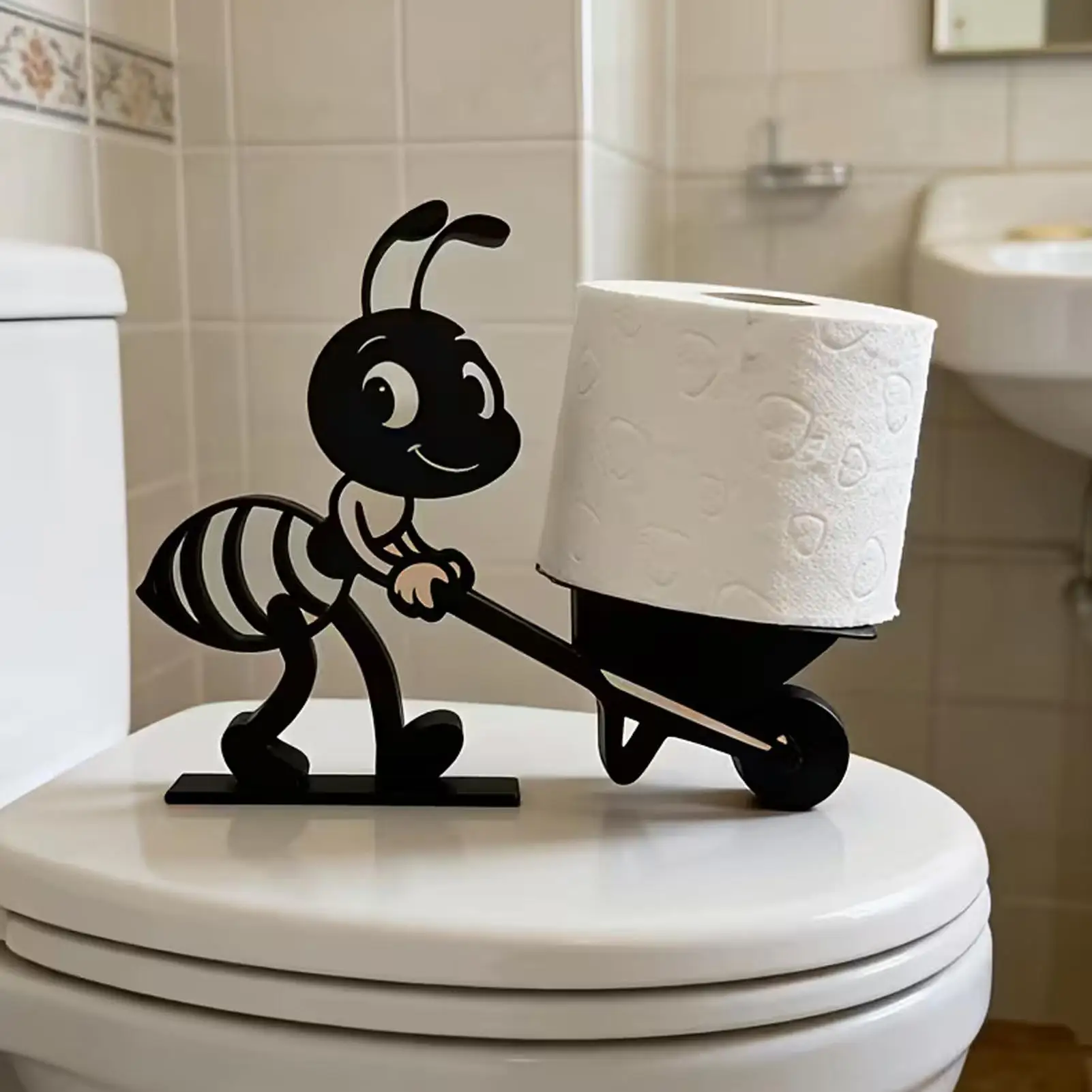 Soporte de papel higiénico con diseño de hormiga, sin taladro, de pie, decoración para baño, soporte de papel higiénico con diseño de hormiga para aseos, granjas, oficinas, bares