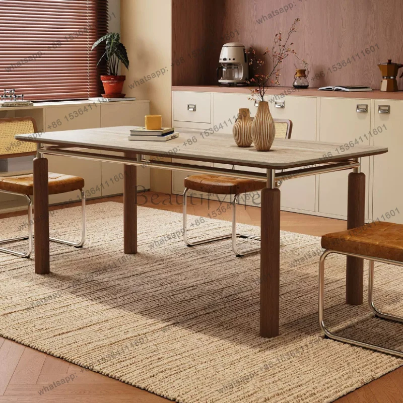 LJY Home Modern simple solid wood rectangular dining table household high-end travertine rock slab dining tables pliante furnitu