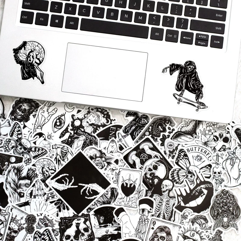 50pcs Gothic Stickers For Teens Boys Cool Satanic Punk Skull Stickers, Horror Skeleton Goth Stickers For Laptop Book Luggage