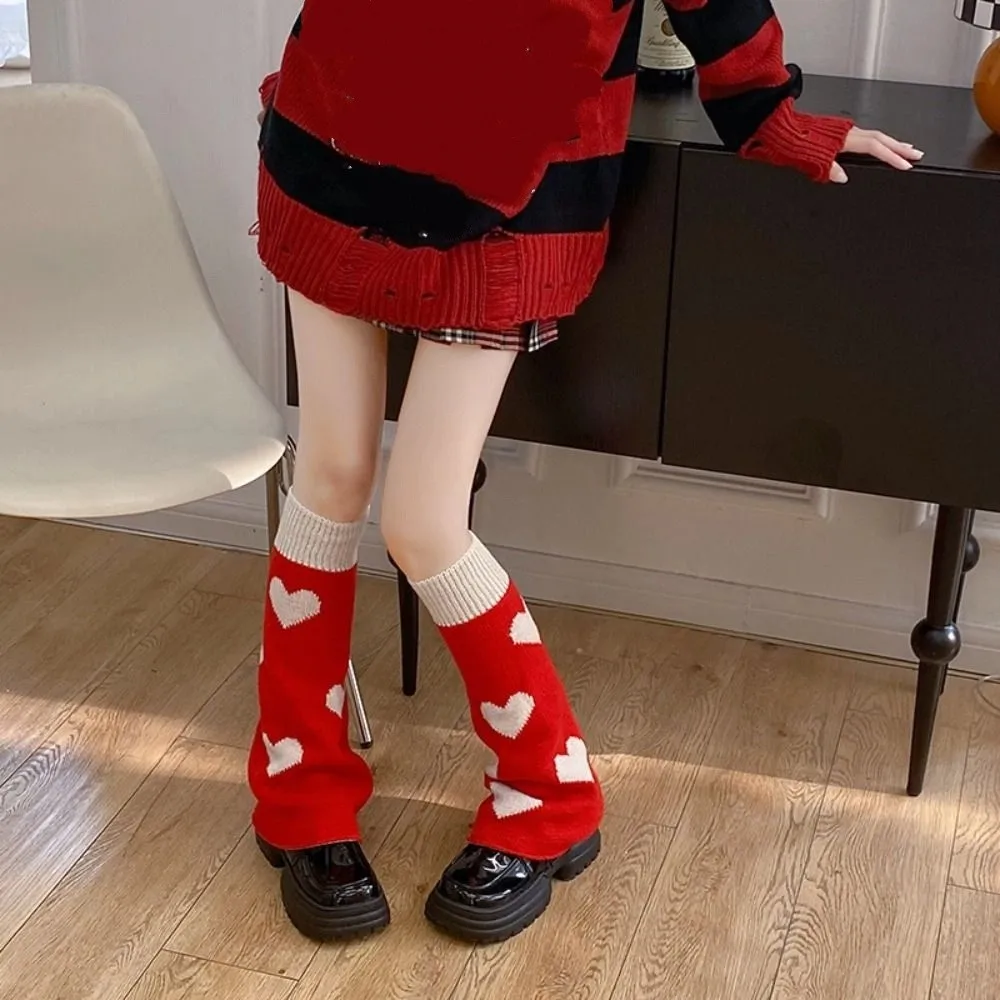 

Kawaii Heart Knitted Leg Warmers Ballet Style Y2k Bow Leg Socks JK Sweet Lolita Boots Cover Autumn/Winter
