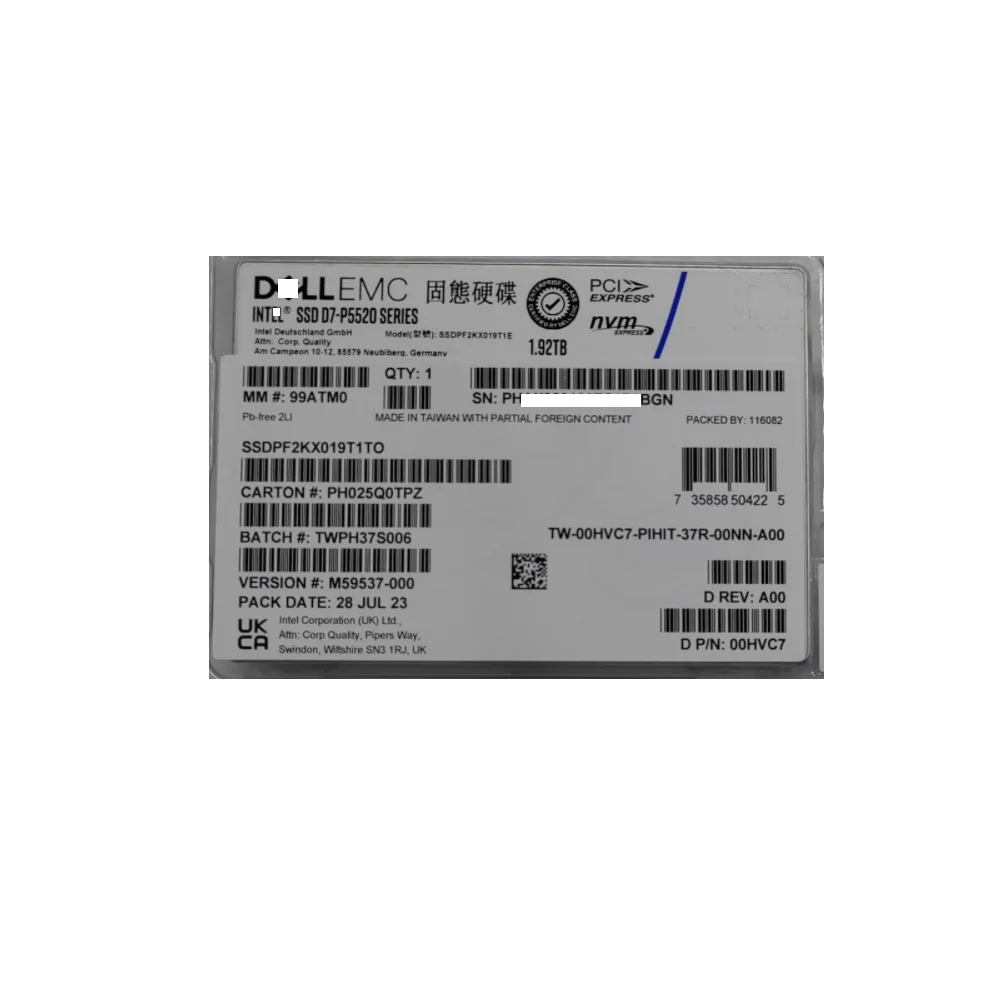 New SSD D7 P5520 1.92TB Enterprise solid state drive U.2 PCIE 4.0 Read speed 5200M/s For Dell version