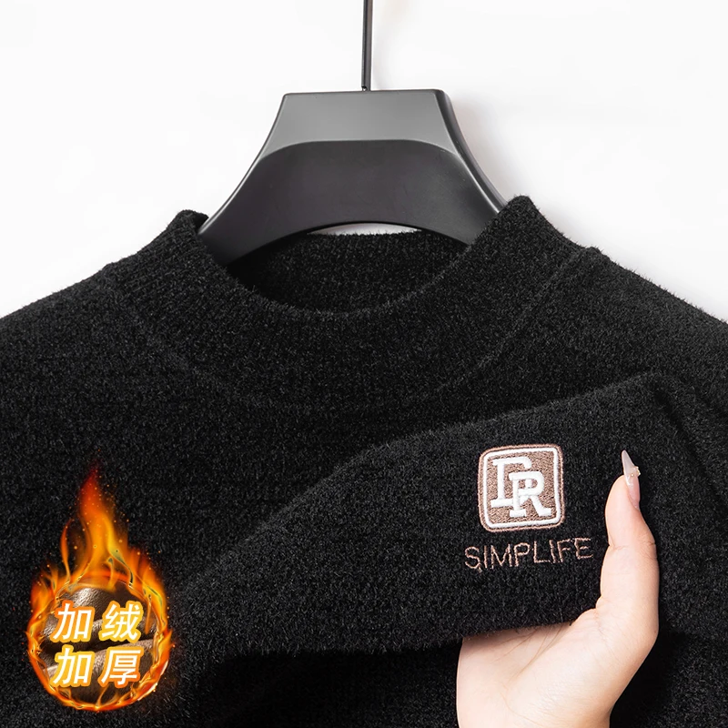 เสื้อสเวตเตอร์ขนแกะออลอินวันแบบใหม่ปี 2025 สำหรับผู้ชาย เนื้อหนาและบุผ้ากำมะหยี่ อุ่นสบาย เหมาะสำหรับฤดูหนาว ด้านในถักอย่างดี