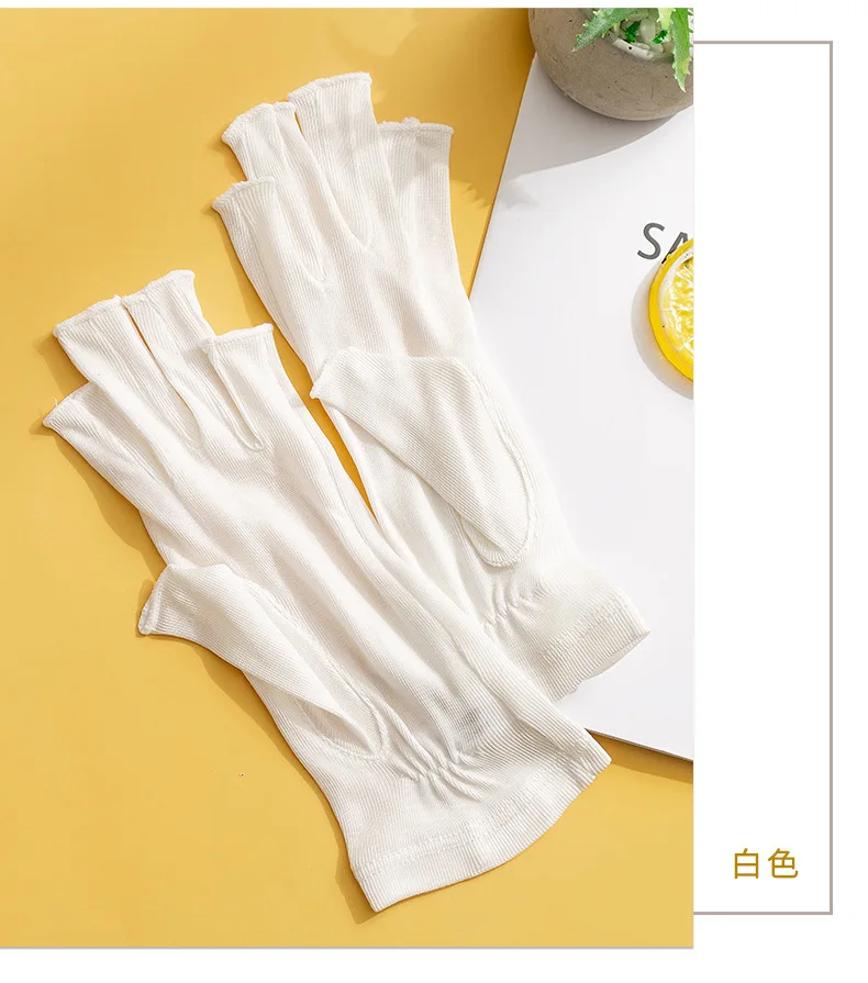 Birdtree, 100%Real Silk Knitted Gloves, Sun Protection Moisturizing, Women Half Finger Gloves, Breathable Skin Friendly A43876QM