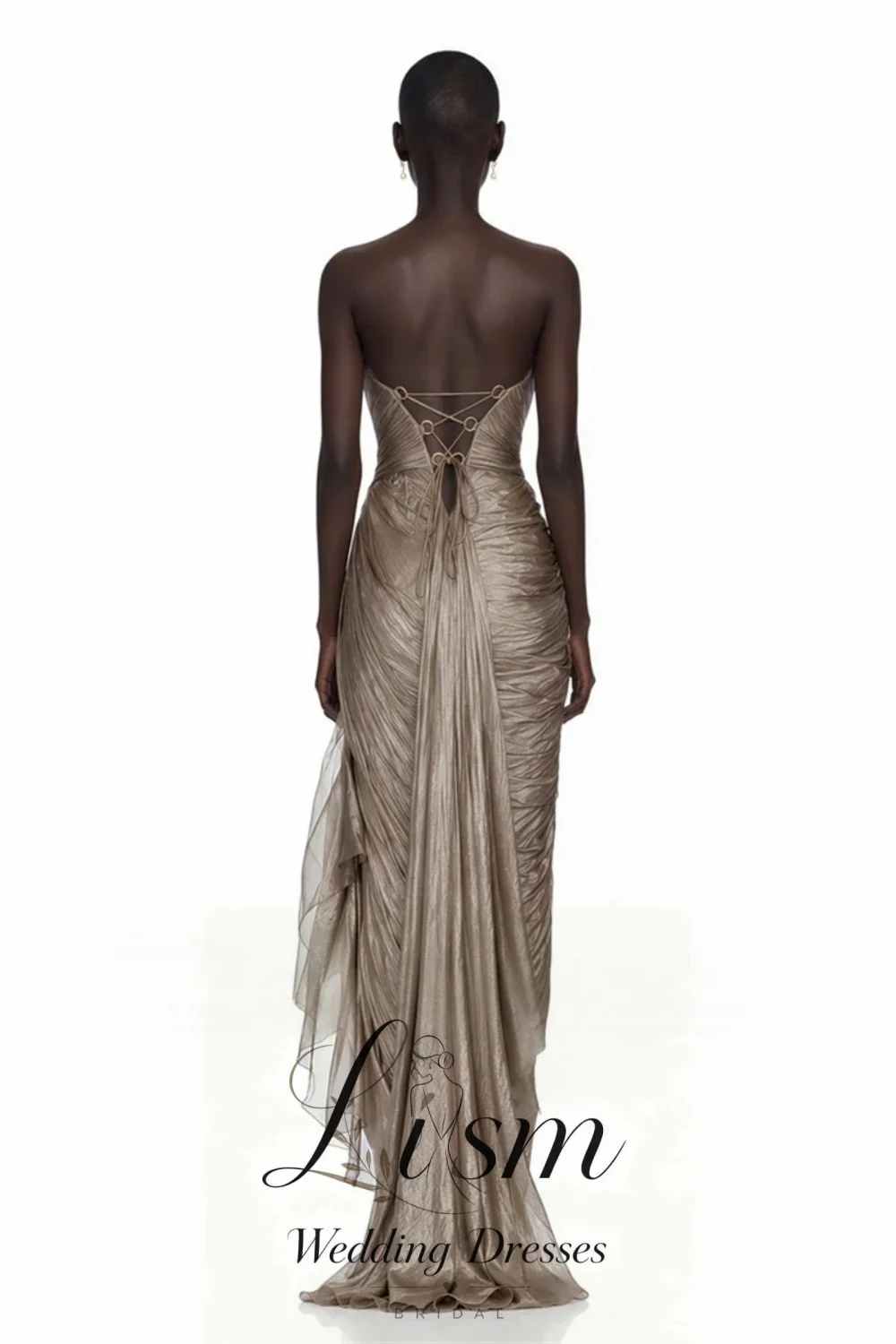 Lism Modern Pleat V-Neck Evening Gown Dress Sleeveless Side High Slit Prom Gown Customized Back Tie Party Dress 2026 Customized