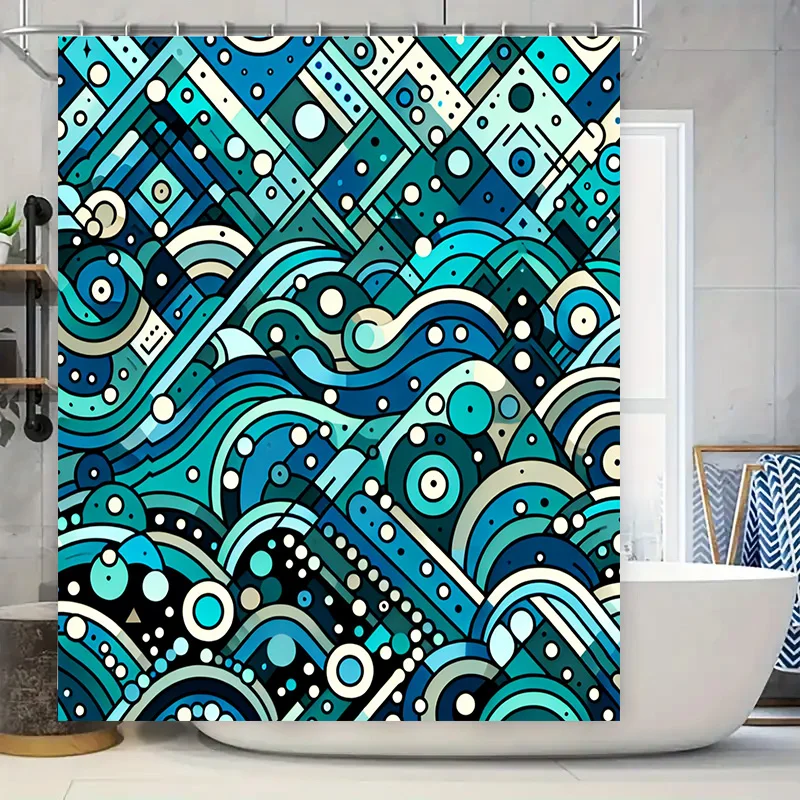 

Синяя волнистая занавеска для душа с принтом океана, водонепроницаемый декор для ванной комнаты, настраиваемый размер, современный дизайн, синий, белый, геометрический узор