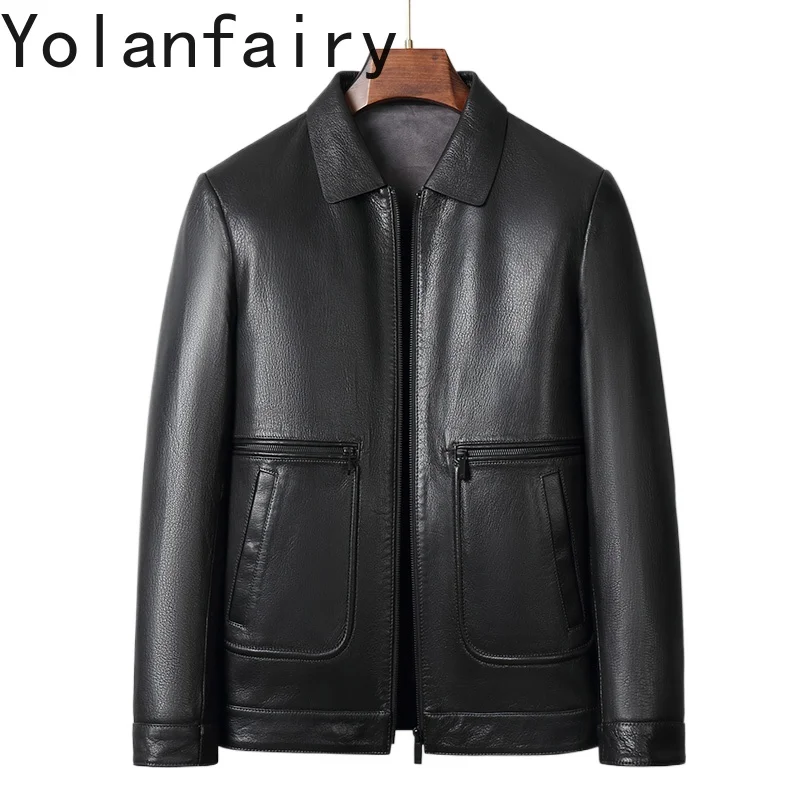 

YOLANFAIRY Genuine Leather Jacket Man 2025 Fashion Real Goatskin Coat Man Clothing Casual Black Coats and Jackets Men's Leather