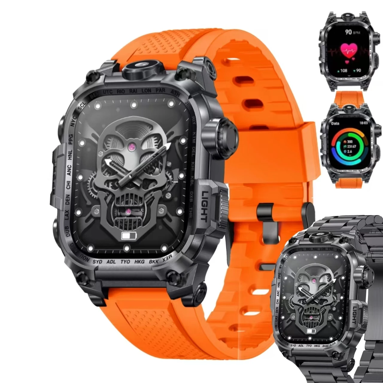 

Men's smart military watch (for making calls/answering calls), 2.01-inch high-definition screen, with LED flashlight function, 6