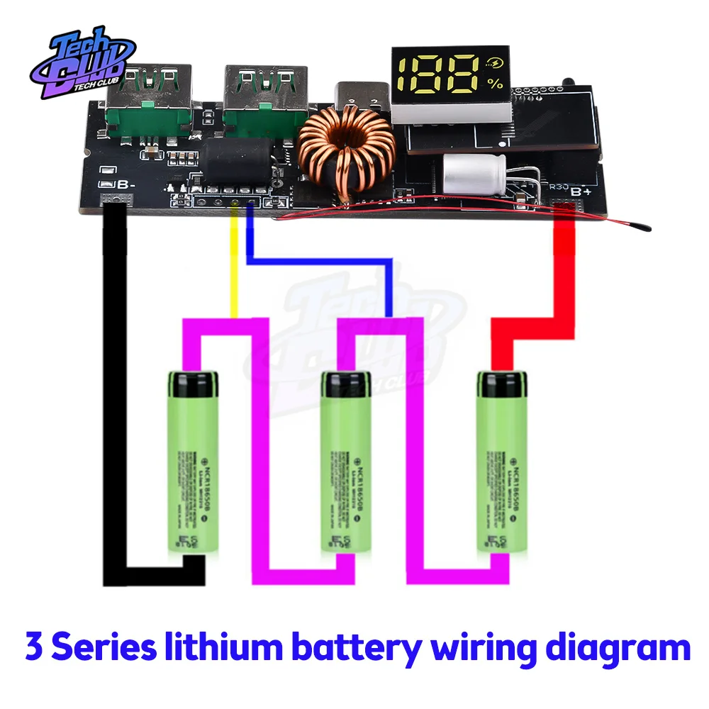 QC4.0 QC3.0 LED Dual USB PD Fast Charger 5A 100W Micro/Type-C USB Mobile Power Bank 18650 Charging Temperature Protection Board