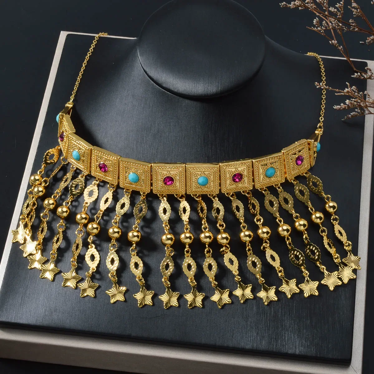 Dubai Jewelry Sets Tassels Necklaces Classic Chain Star Charms Cuban Romantic Links Birthday Gift for Women Gold Color  Pendant