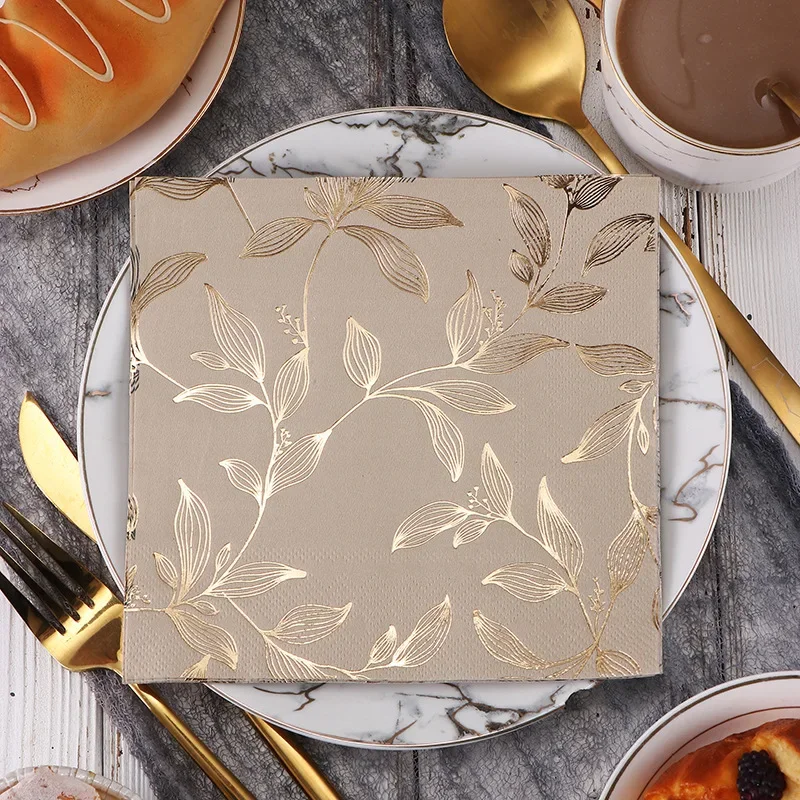 40/80pcs/set Gold Foil Leaf Napkin Birthday party gathering Free Party Table Napkins Paper Cafe Mouth Cloth Hotel Dining Tray