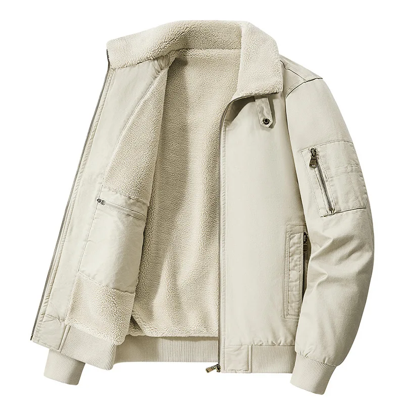 Men's New Velvet Jacket Winter Tooling Large Size Cold-proof Cotton-padded Jacket Lamb Wool Thermal Top Cotton-padded Coat