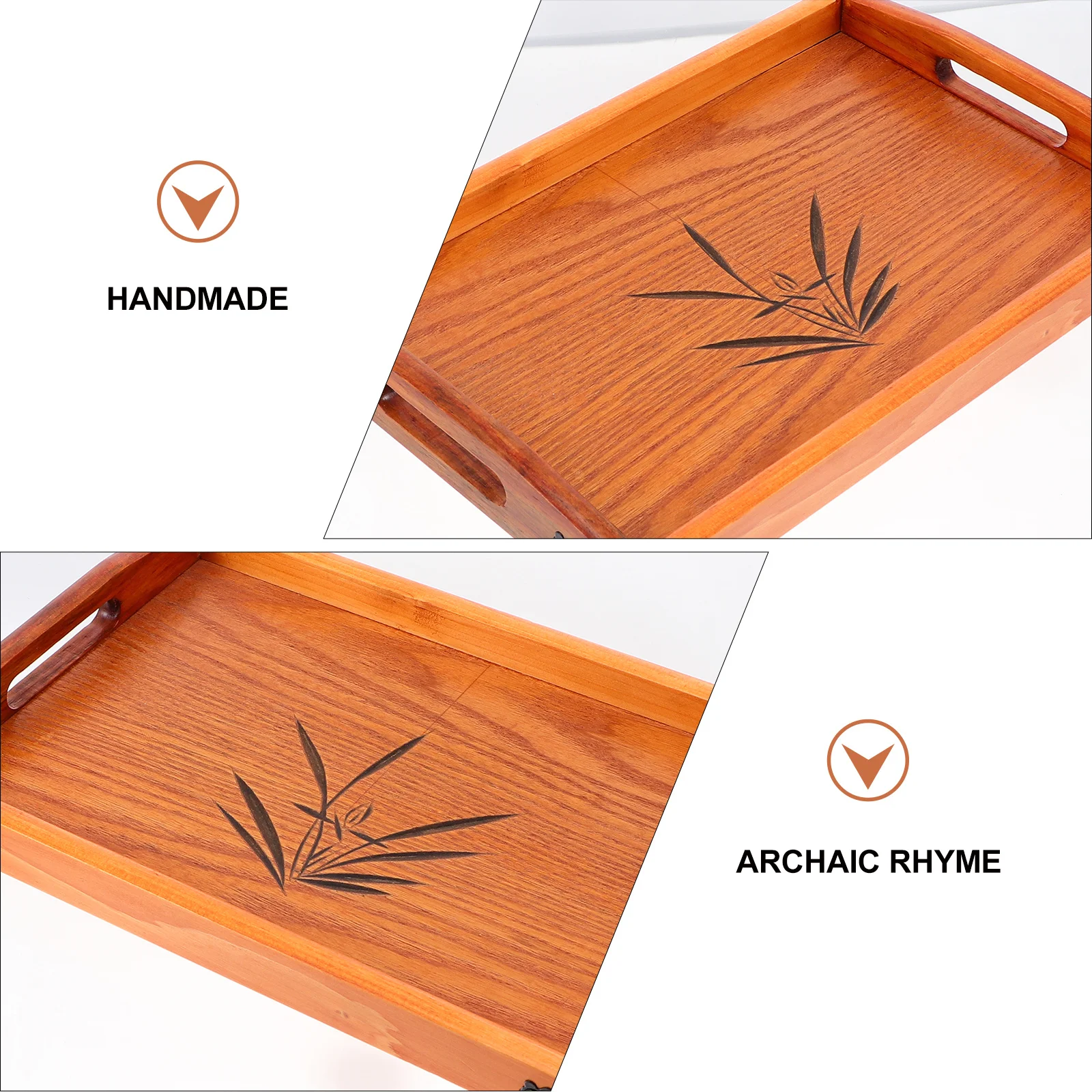 

1pc Food Service Dessert Fruit Snack Double Handle Wooden Service Bread Dual Handle Storage Tray Wooden Restaurant Tray