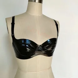 Latex Top Gummi Catsuit reggiseno Sexy Pures Schwarz Badeanzug Bikini cosplay 0.4mm body in lattice senza anello in acciaio