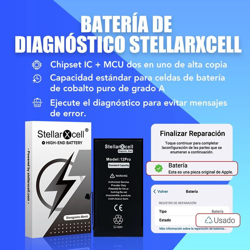 Batería de exhibición StellarXcell Basic Genuine para Apple iPhone 12 13 14 15 Mini Plus Pro Max, 100% saludable sin errores 3