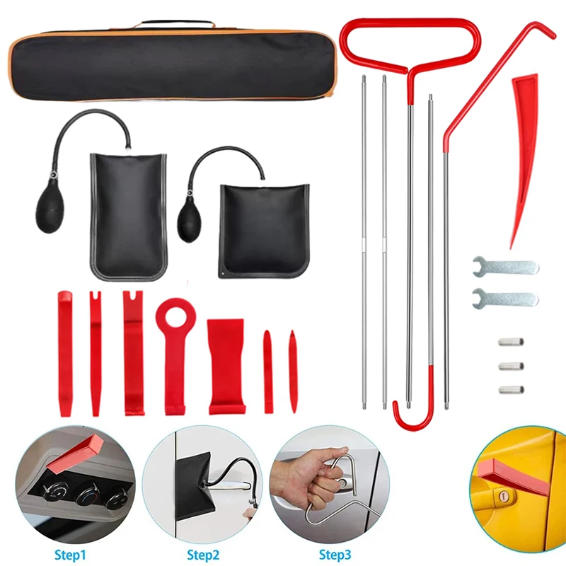 Car Wedge Pump Locksmith Thickened Door Repair Air Cushion Emergency Open Unlock Complete Tools Kit With Long Reach Grabber