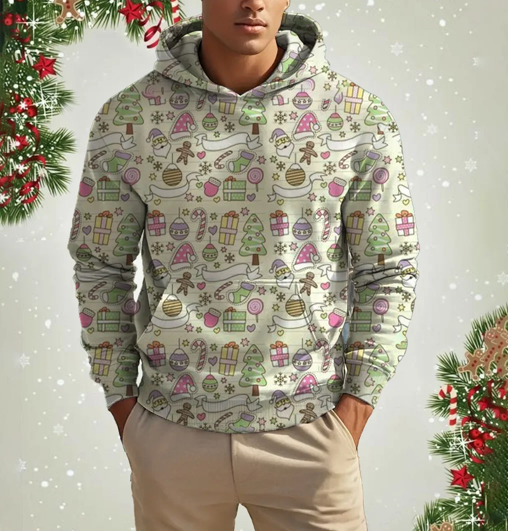 سانتا كلوز طباعة الرجال هوديس عيد الميلاد عنصر السنة الجديدة الملابس أزياء فضفاضة السترة الخريف والشتاء بلوزات غير رسمية